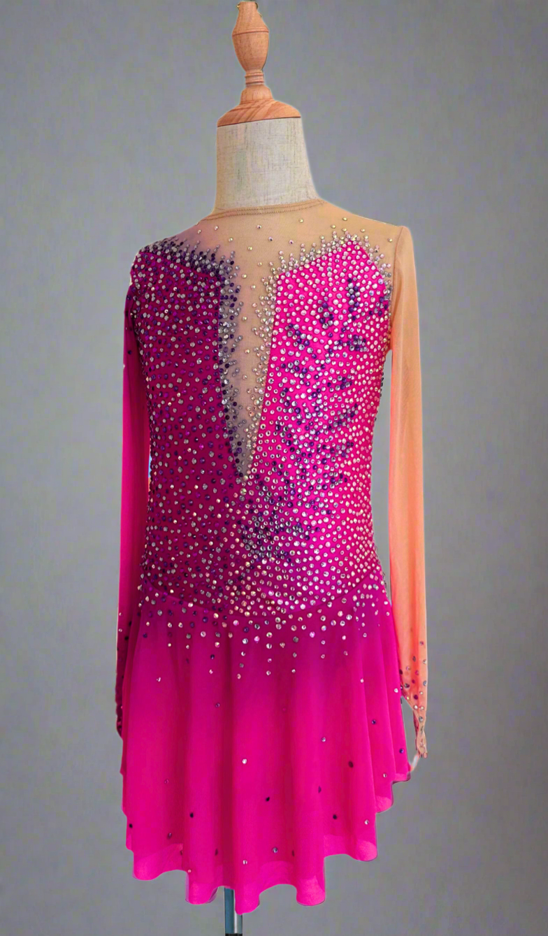 Hot pink figure skating competition dress