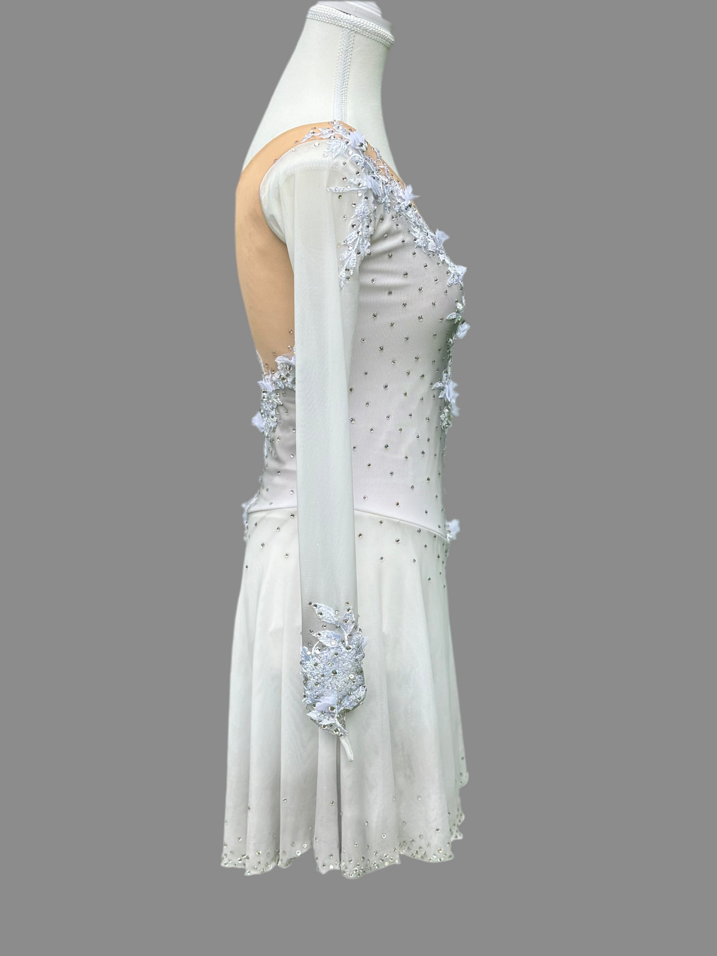 White dress with 3d floral appliqué