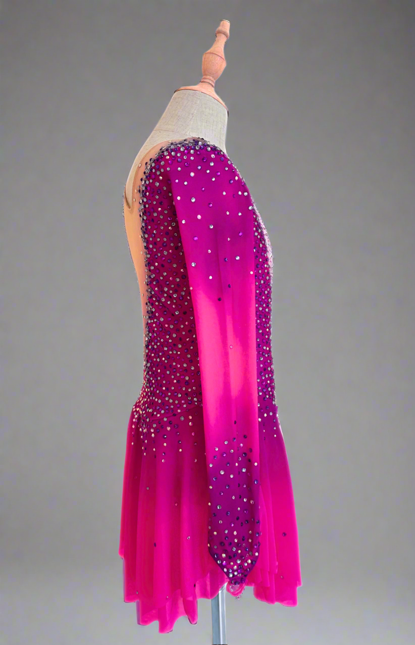 Hot pink figure skating competition dress