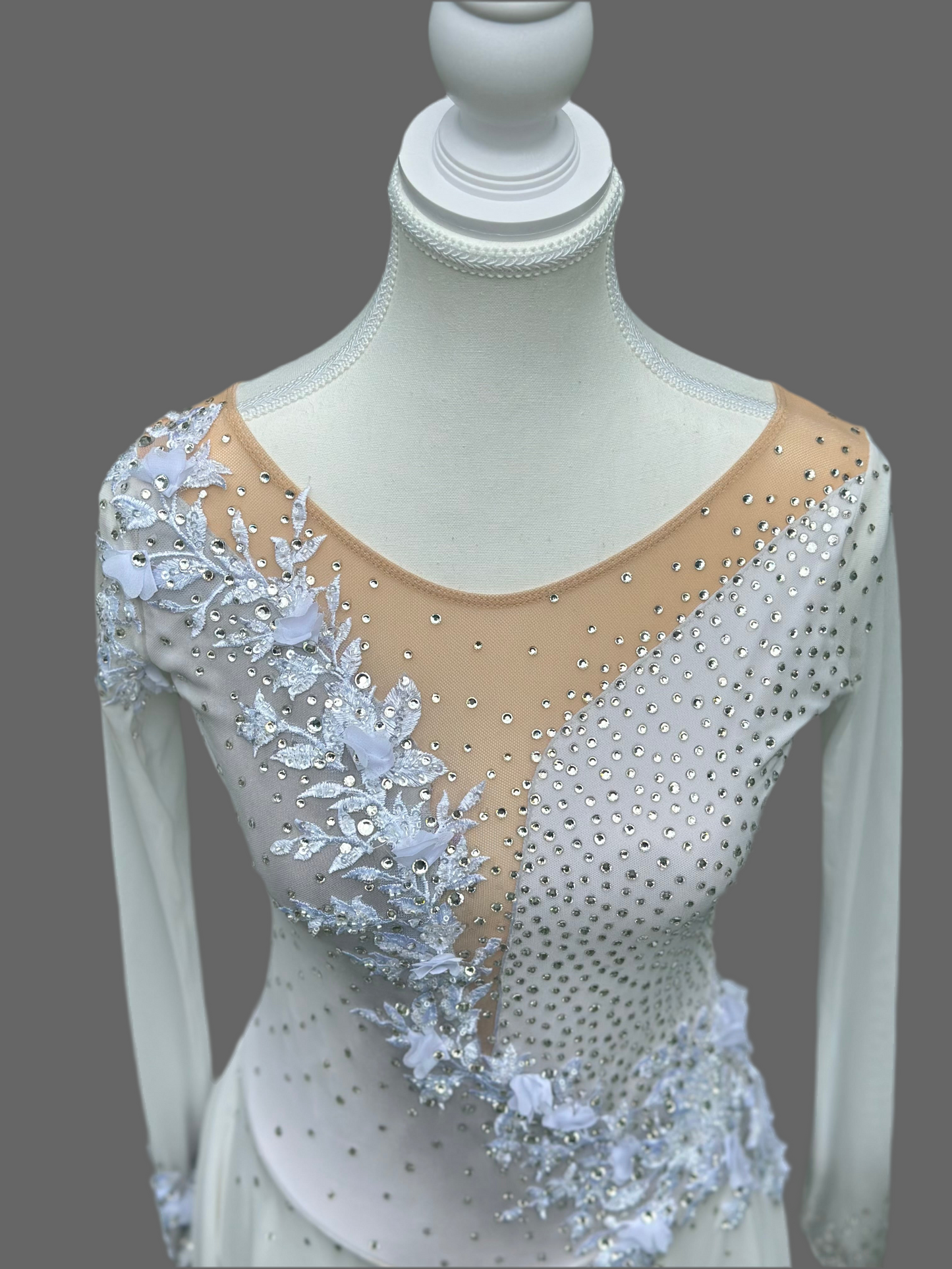 White dress with 3d floral appliqué