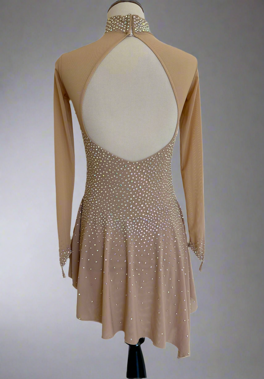 Nude Crystal Figure Skating Dress – Long Sleeve Elegance