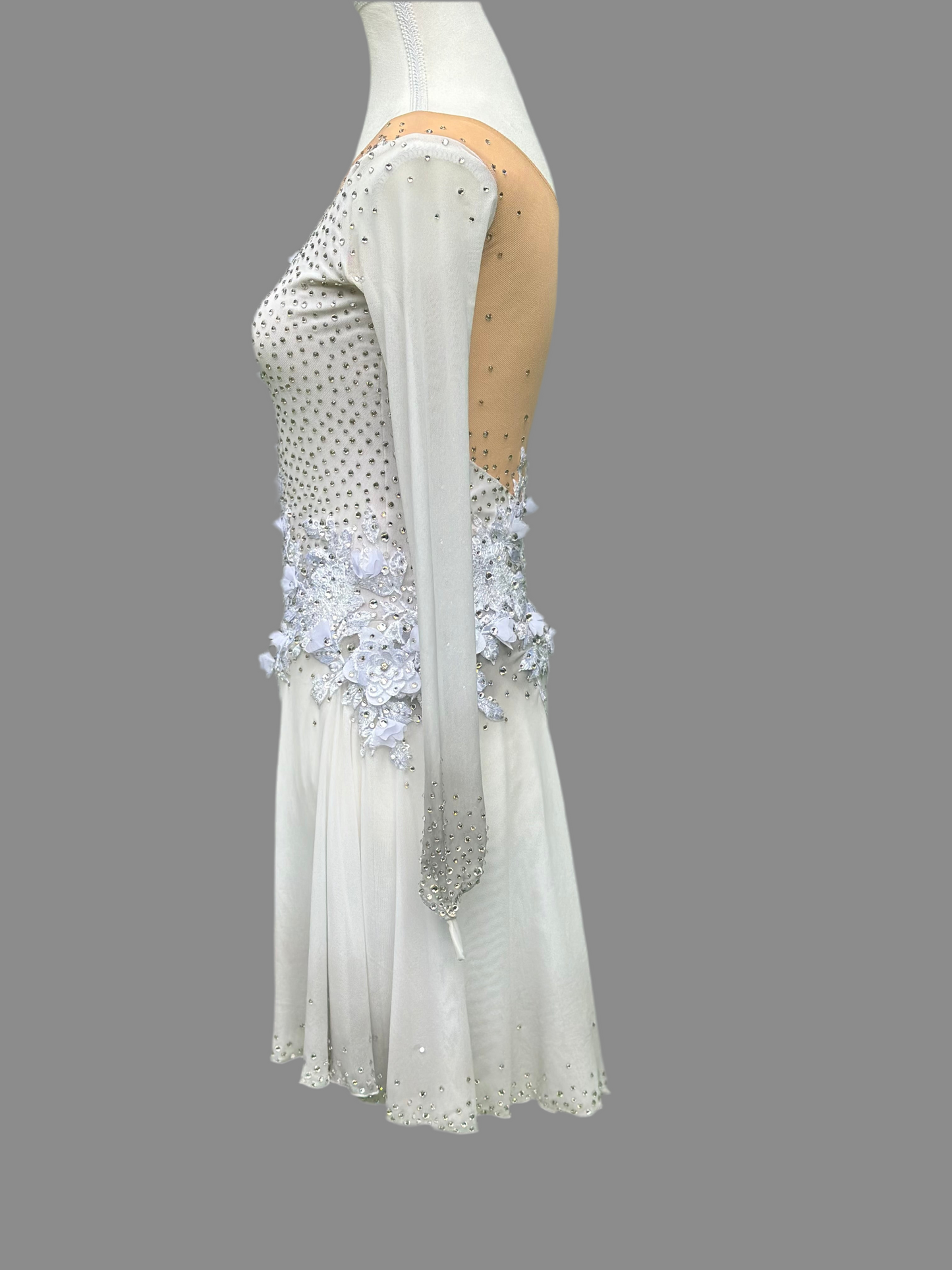 White dress with 3d floral appliqué