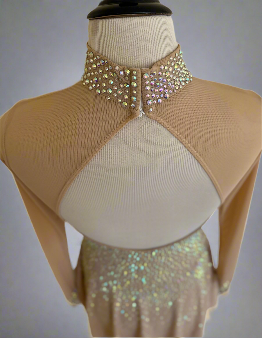 Nude Crystal Figure Skating Dress – Long Sleeve Elegance