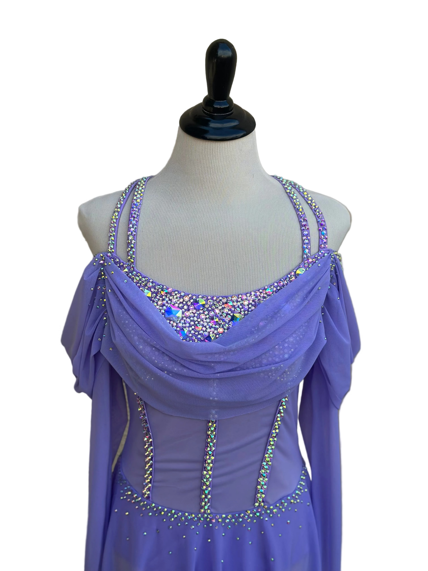 Lavender Figure Skating Dress with Crystal Embellishments and Drape