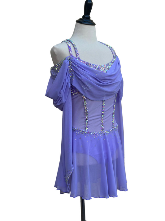 Lavender Figure Skating Dress with Crystal Embellishments and Drape