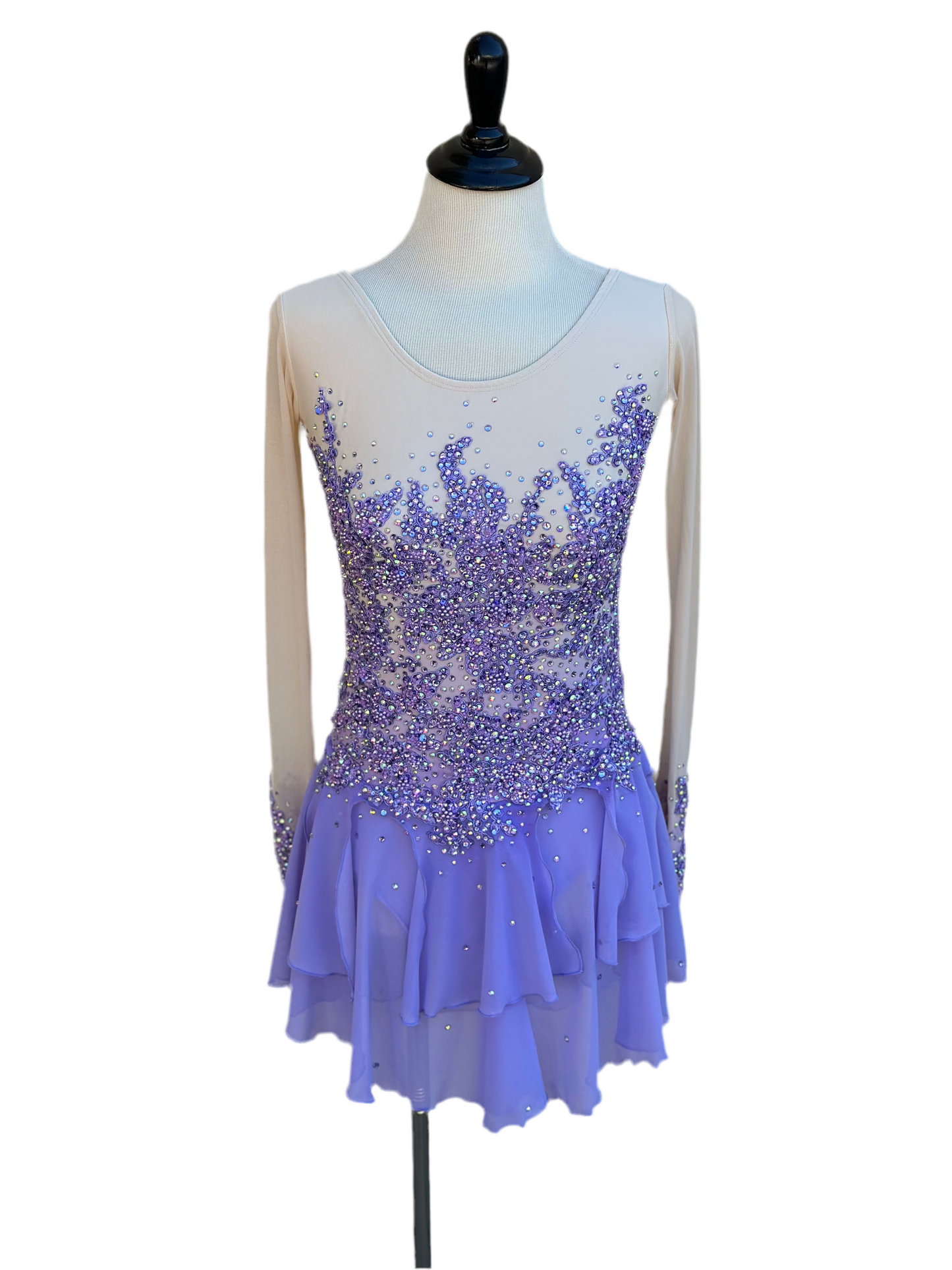 Lavender Figure Skating Dress with Crystal-Embellished Lace Appliqus   Errian Design Icewear