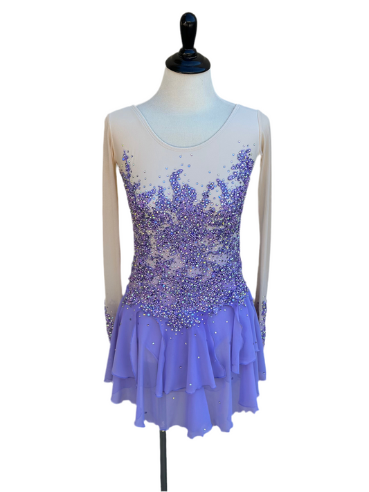 Lavender Figure Skating Dress with Crystal-Embellished Lace Appliqués – Competition Dress