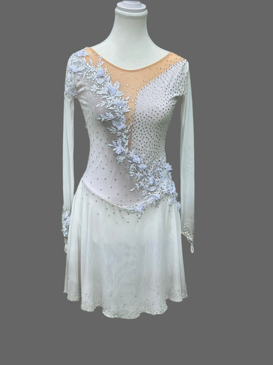 White dress with 3d floral appliqué
