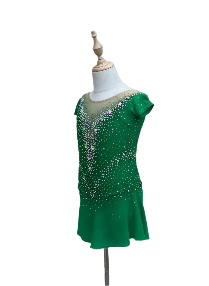 Green Crystal Figure Skating Dress – Custom Competition Icewear