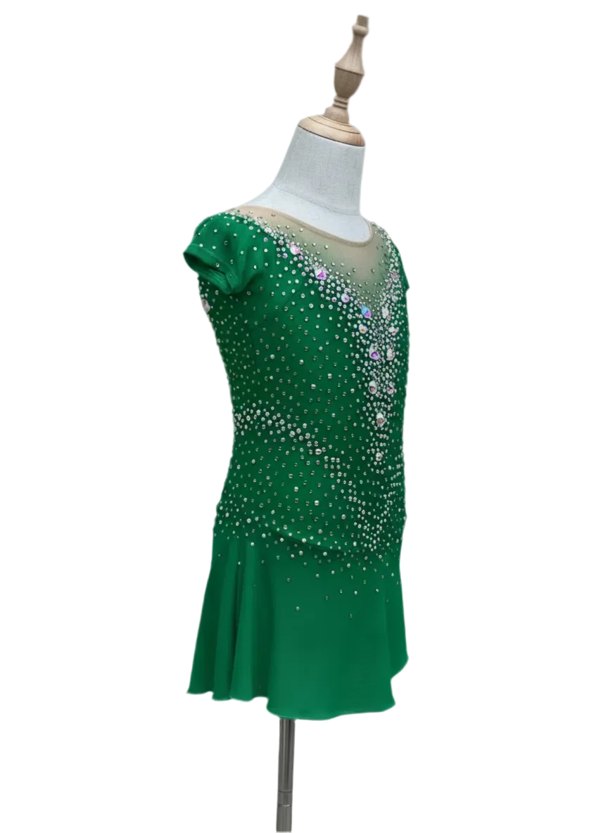 Green Crystal Figure Skating Dress – Custom Competition Icewear