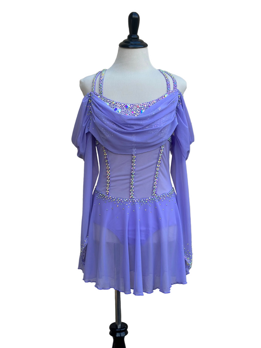Lavender Figure Skating Dress with Crystal Embellishments and Drape