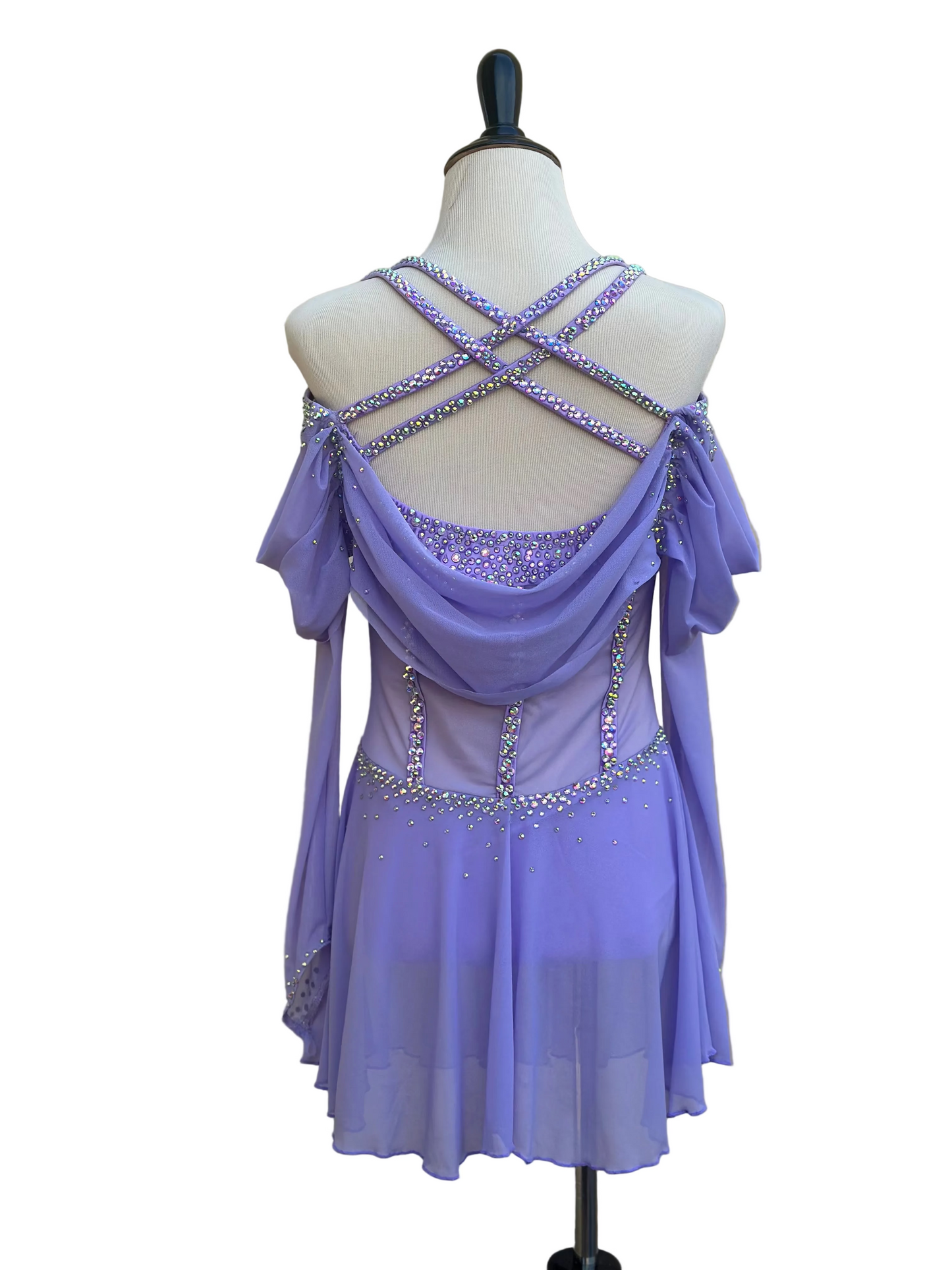 Lavender Figure Skating Dress with Crystal Embellishments and Drape
