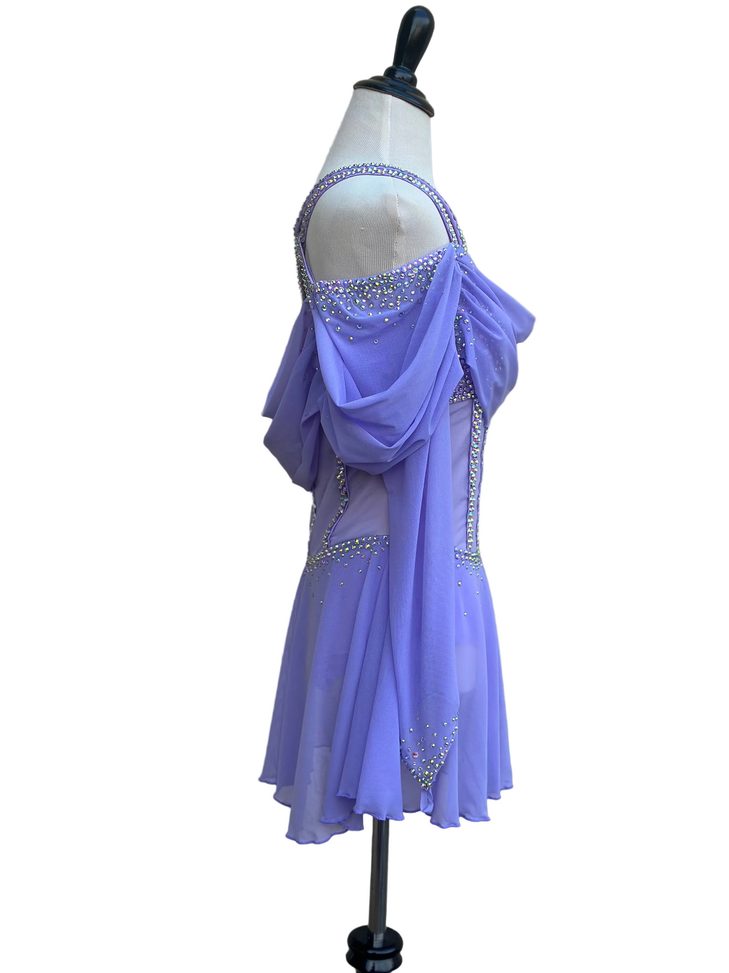 Lavender Figure Skating Dress with Crystal Embellishments and Drape