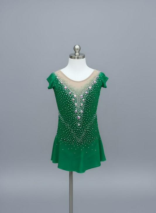 Green Crystal Figure Skating Dress – Custom Competition Icewear